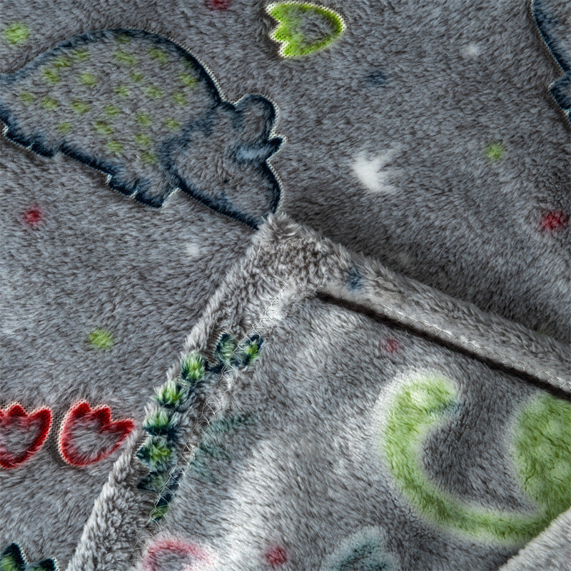 KTX-657299 Luminous Coral Cartoon Dinosaur Flannel Blanket - Soft and Cozy - Multiple Sizes Available