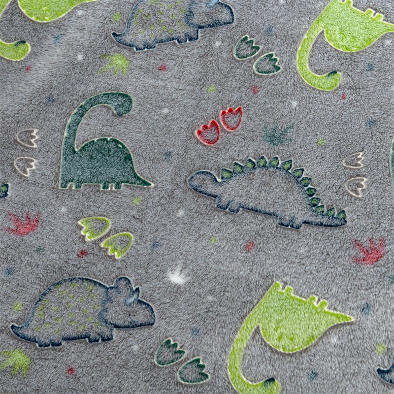 KTX-657299 Luminous Coral Cartoon Dinosaur Flannel Blanket - Soft and Cozy - Multiple Sizes Available