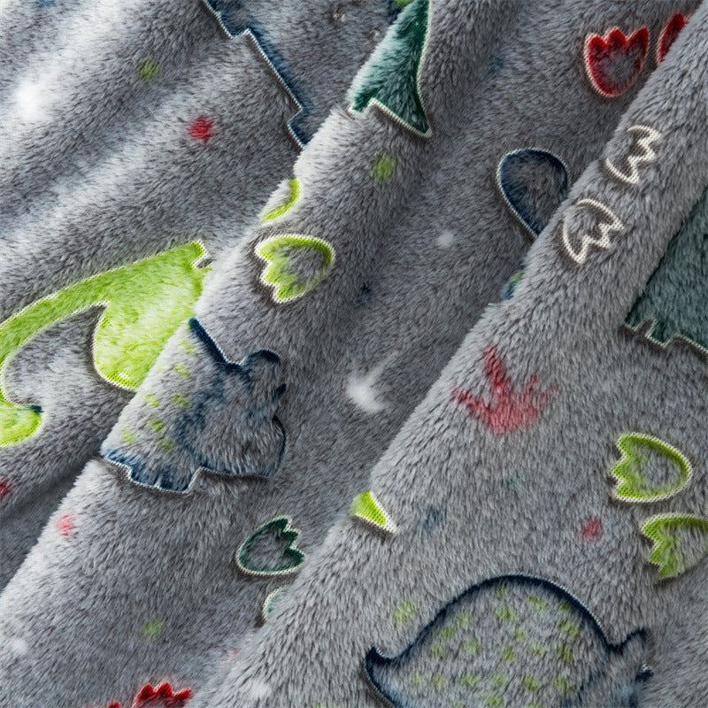 KTX-657299 Luminous Coral Cartoon Dinosaur Flannel Blanket - Soft and Cozy - Multiple Sizes Available