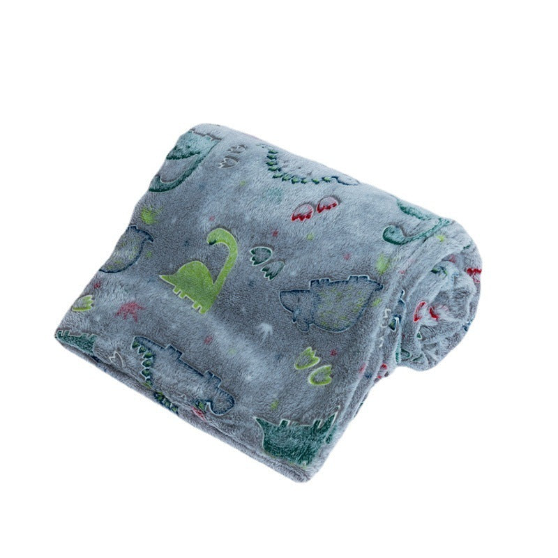 KTX-657299 Luminous Coral Cartoon Dinosaur Flannel Blanket - Soft and Cozy - Multiple Sizes Available