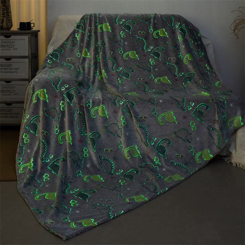 KTX-657299 Luminous Coral Cartoon Dinosaur Flannel Blanket - Soft and Cozy - Multiple Sizes Available