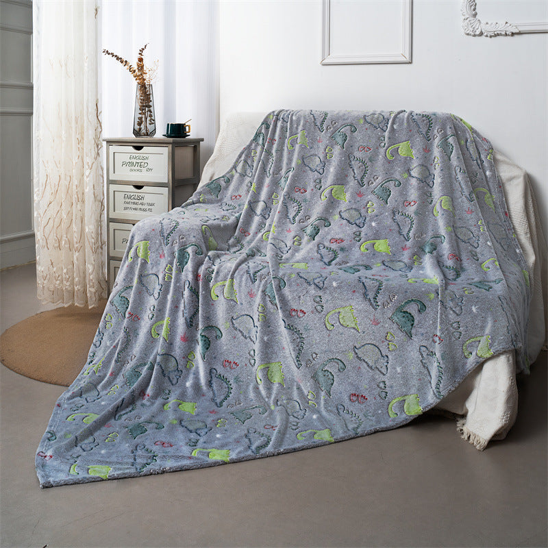 KTX-657299 Luminous Coral Cartoon Dinosaur Flannel Blanket - Soft and Cozy - Multiple Sizes Available