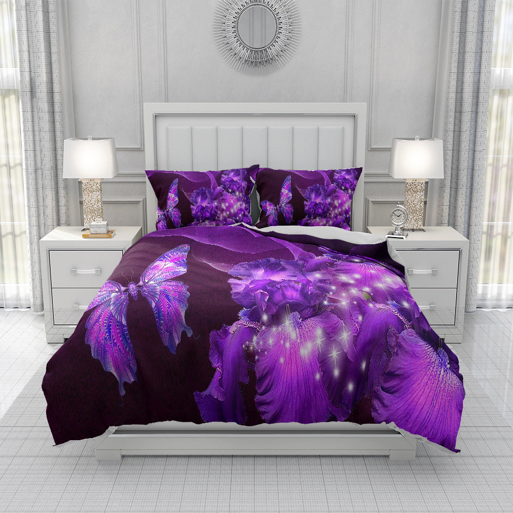 KTX-657619 Spring Blossom Butterfly Series Pure Cotton Three-Piece Bedding Set in Floral Design