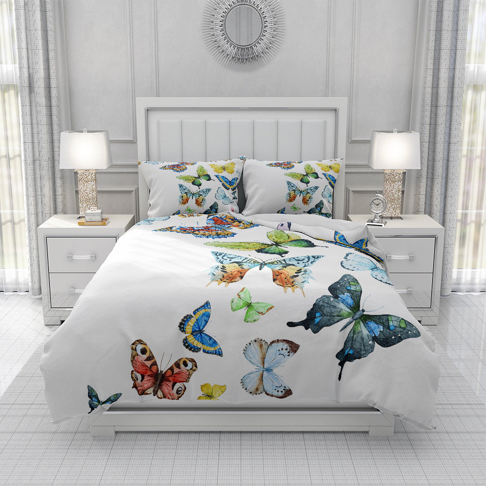 KTX-657619 Spring Blossom Butterfly Series Pure Cotton Three-Piece Bedding Set in Floral Design