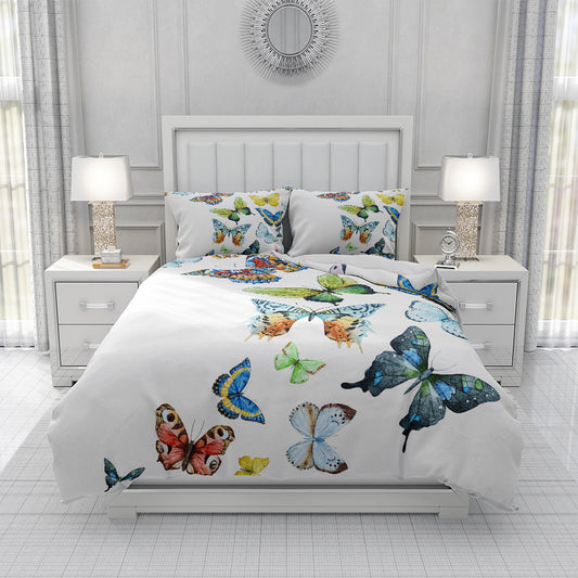 KTX-657619 Spring Blossom Butterfly Series Pure Cotton Three-Piece Bedding Set in Floral Design