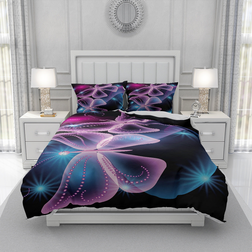 KTX-657619 Spring Blossom Butterfly Series Pure Cotton Three-Piece Bedding Set in Floral Design