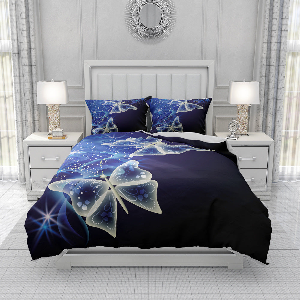 KTX-657619 Spring Blossom Butterfly Series Pure Cotton Three-Piece Bedding Set in Floral Design