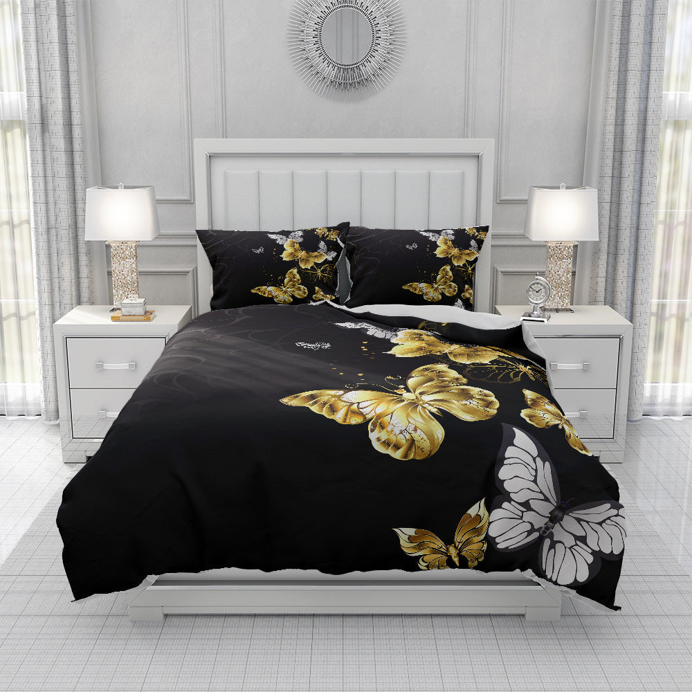 KTX-657619 Spring Blossom Butterfly Series Pure Cotton Three-Piece Bedding Set in Floral Design