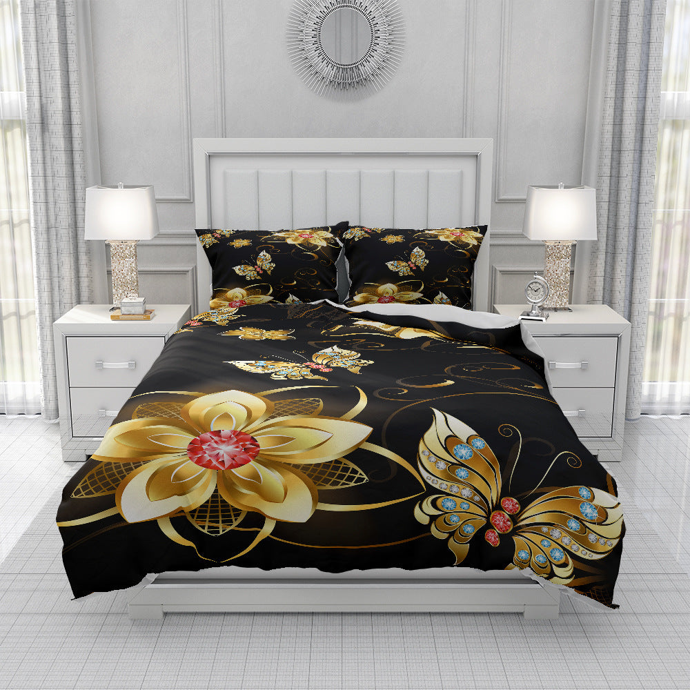 KTX-657619 Spring Blossom Butterfly Series Pure Cotton Three-Piece Bedding Set in Floral Design