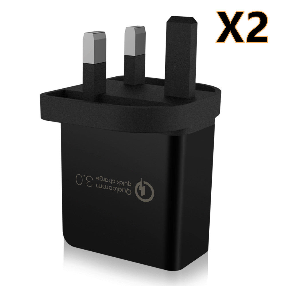 KTX-658515 QC3.0 Fast Charger with Fireproof PC Material, Dual Output: 5V 2.4A, Available in Bright Black and Bright White