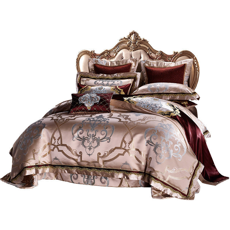 KTX-659091 Four-Piece Long Staple Cotton Bedding Set with Jacquard Embroidery - Available in Multiple Sizes