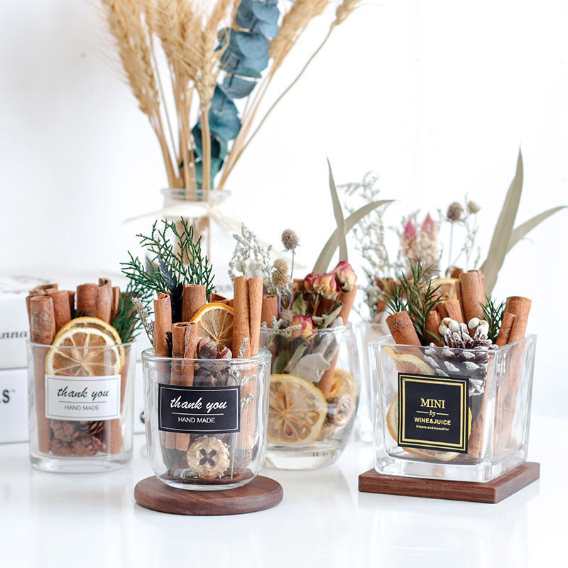 KTX-660691 Fire-Free Cinnamon Pine Cone Aroma Diffuser Cup - Natural Dried Floral Design for Relaxing Ambiance