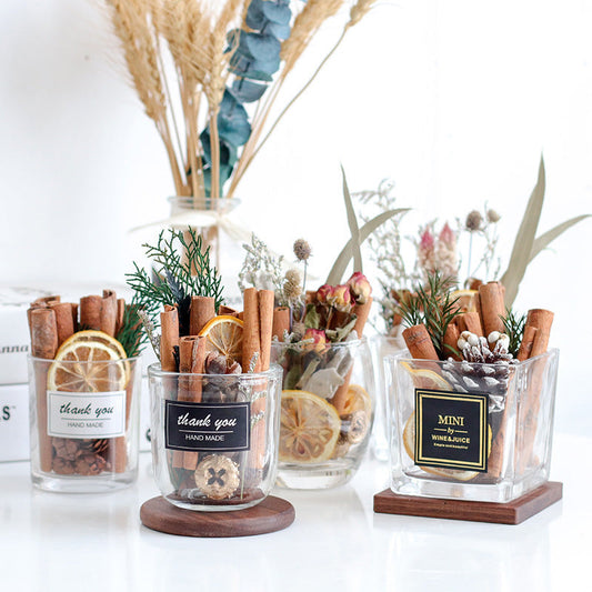 KTX-660691 Fire-Free Cinnamon Pine Cone Aroma Diffuser Cup - Natural Dried Floral Design for Relaxing Ambiance