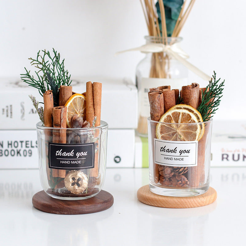 KTX-660691 Fire-Free Cinnamon Pine Cone Aroma Diffuser Cup - Natural Dried Floral Design for Relaxing Ambiance