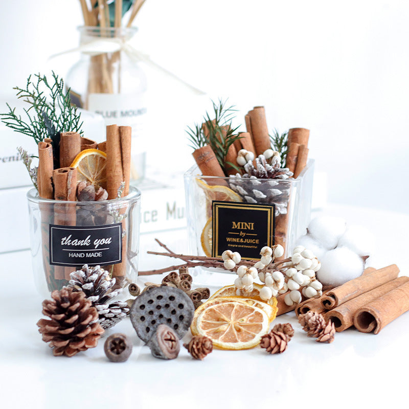 KTX-660691 Fire-Free Cinnamon Pine Cone Aroma Diffuser Cup - Natural Dried Floral Design for Relaxing Ambiance