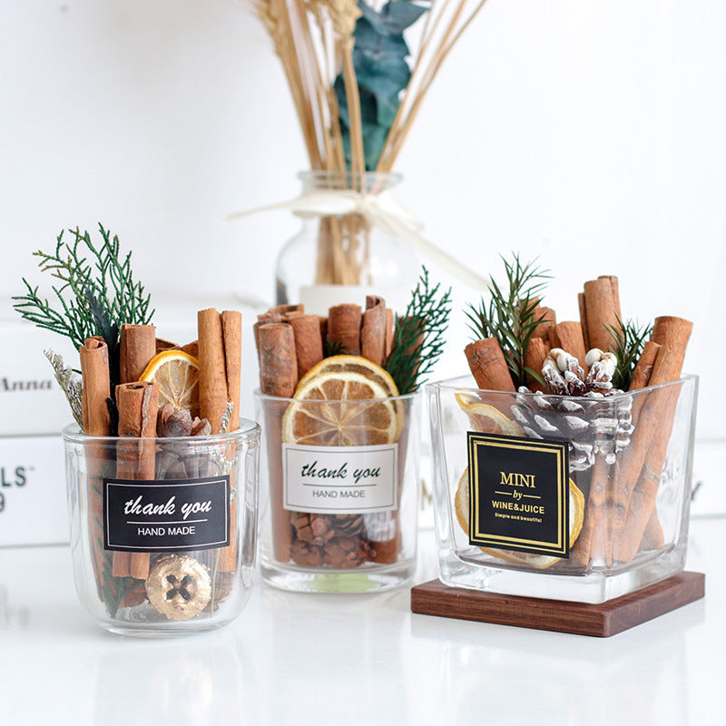 KTX-660691 Fire-Free Cinnamon Pine Cone Aroma Diffuser Cup - Natural Dried Floral Design for Relaxing Ambiance