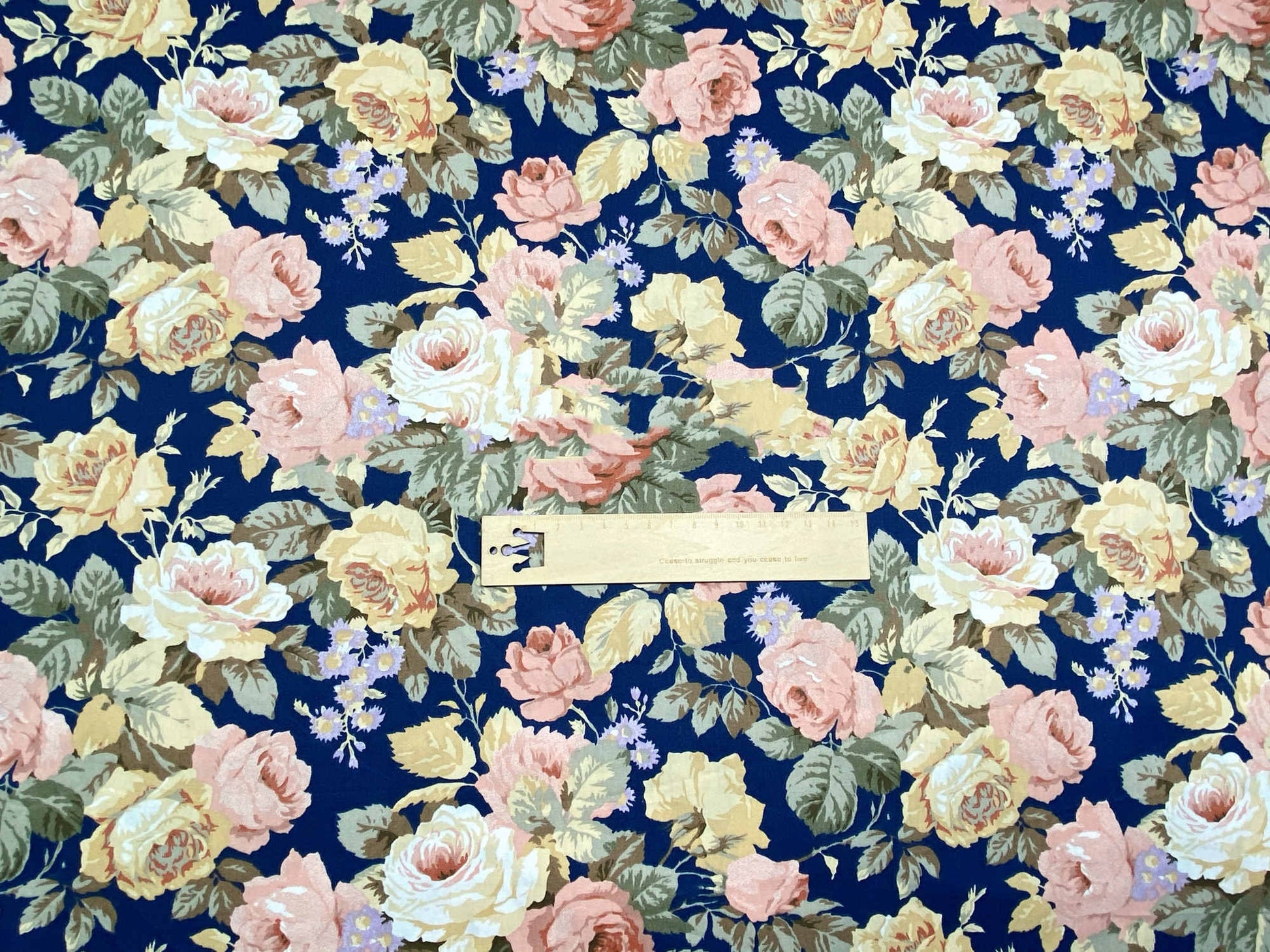 KTX-661715 Rose Flower Cotton Twill Fabric - Plants and Flowers Pattern in Blue and Coffee Variants, 0.5 x 1.6 M