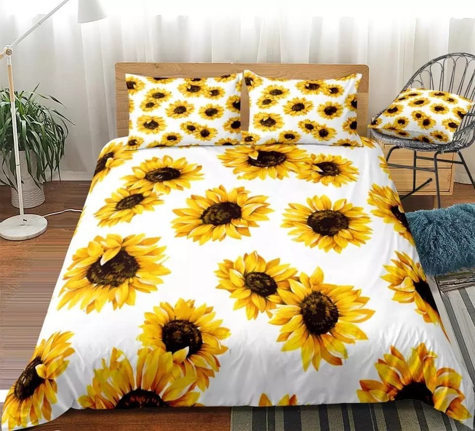 KTX-661907 Three-Piece Sunflower Landscape Quilt Cover Bedding Set, Digital Print, 200x230 cm