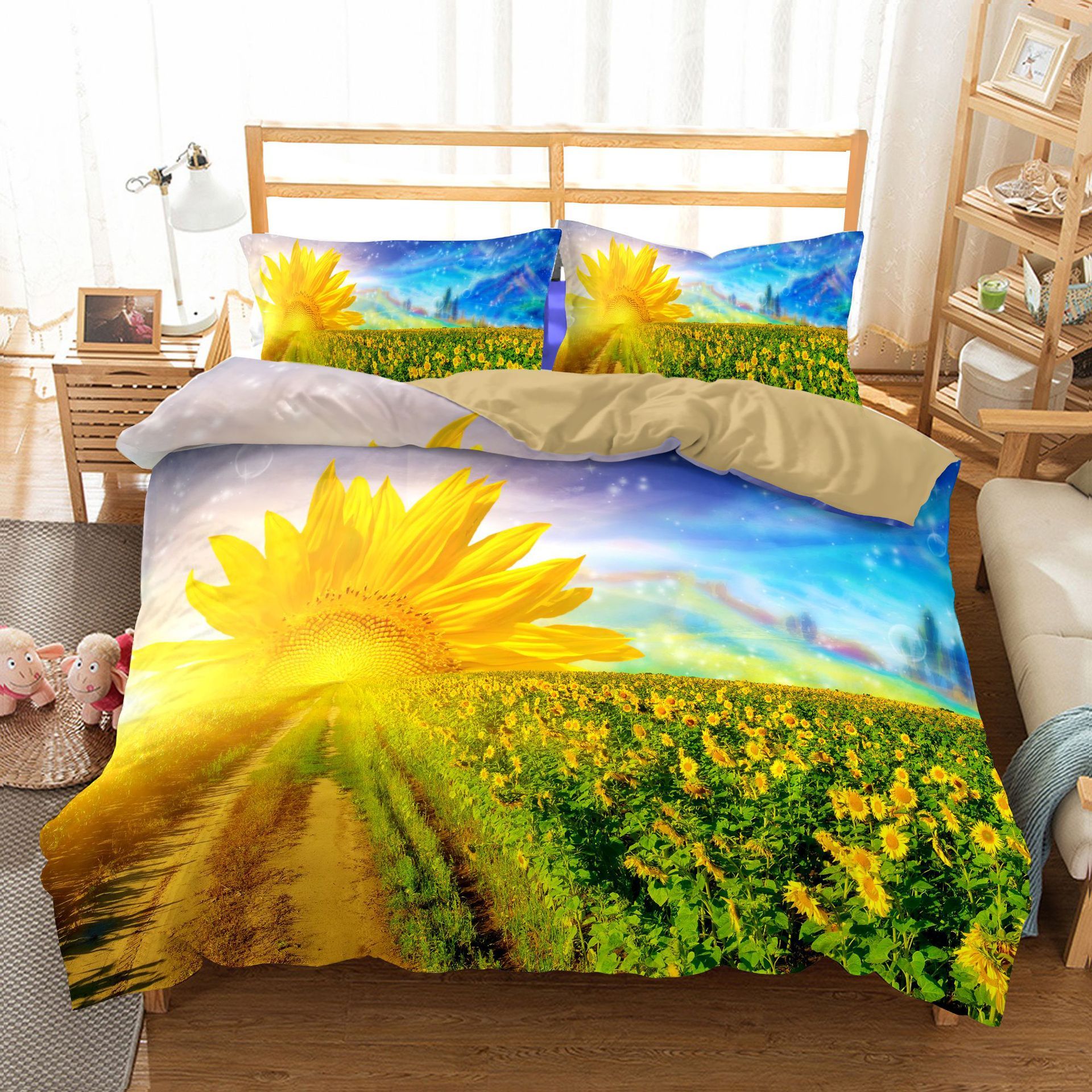 KTX-661907 Three-Piece Sunflower Landscape Quilt Cover Bedding Set, Digital Print, 200x230 cm