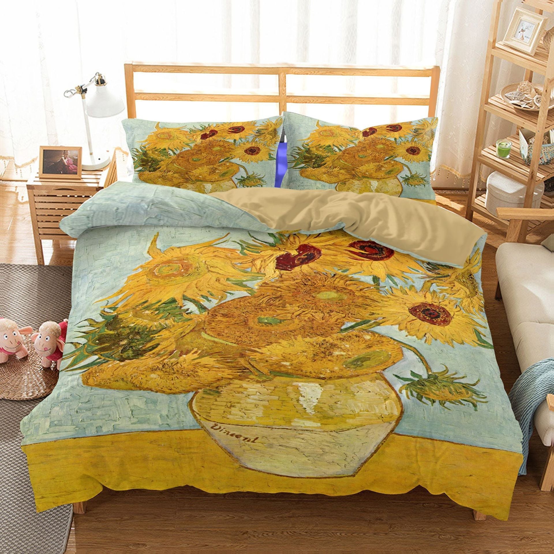 KTX-661907 Three-Piece Sunflower Landscape Quilt Cover Bedding Set, Digital Print, 200x230 cm