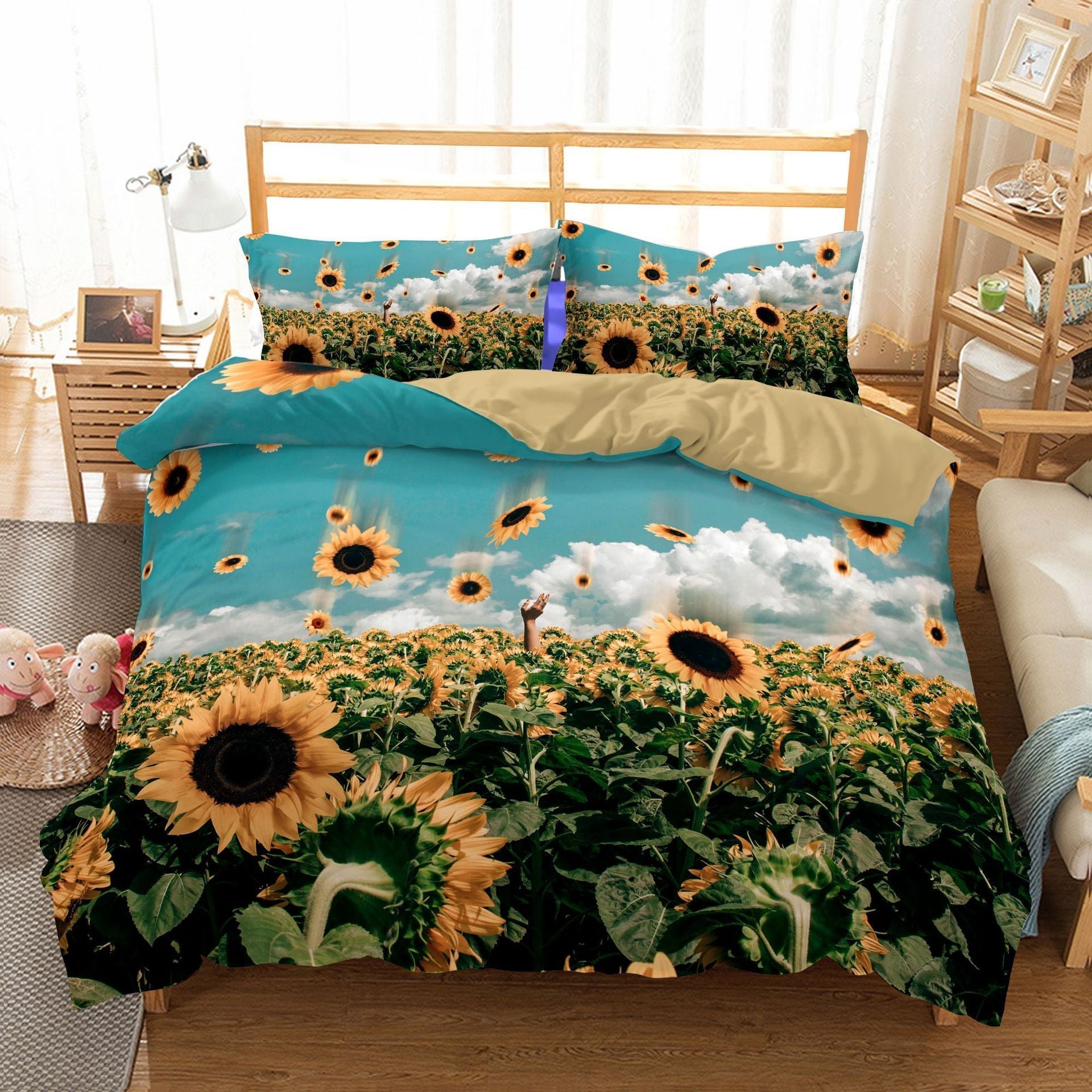 KTX-661907 Three-Piece Sunflower Landscape Quilt Cover Bedding Set, Digital Print, 200x230 cm