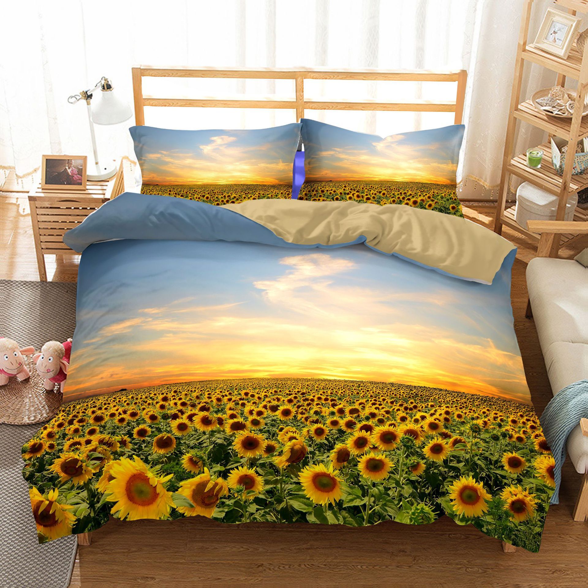 KTX-661907 Three-Piece Sunflower Landscape Quilt Cover Bedding Set, Digital Print, 200x230 cm