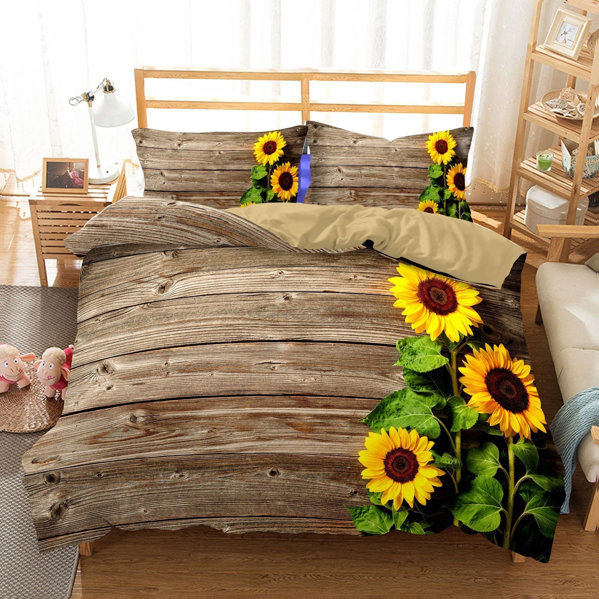 KTX-661907 Three-Piece Sunflower Landscape Quilt Cover Bedding Set, Digital Print, 200x230 cm