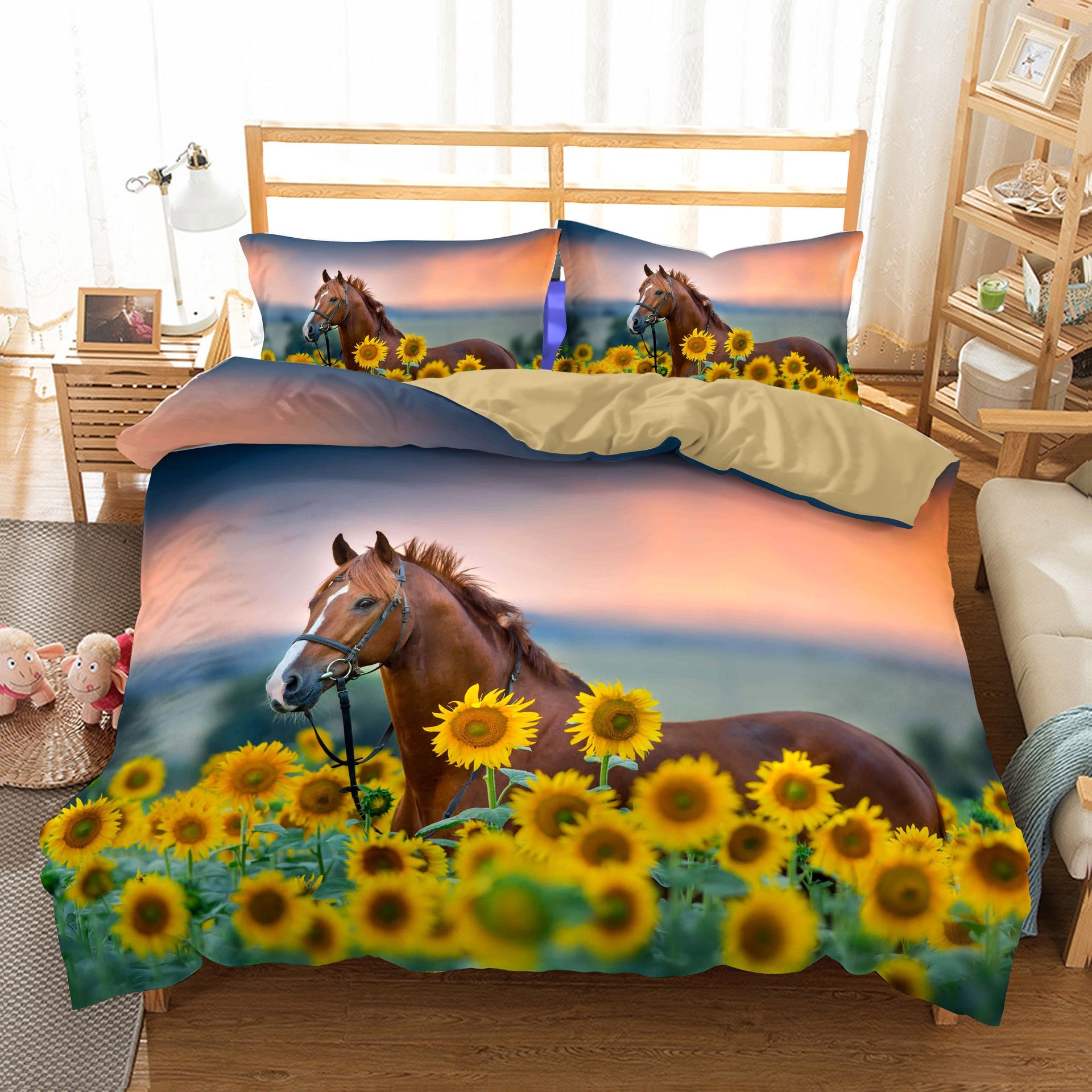 KTX-661907 Three-Piece Sunflower Landscape Quilt Cover Bedding Set, Digital Print, 200x230 cm