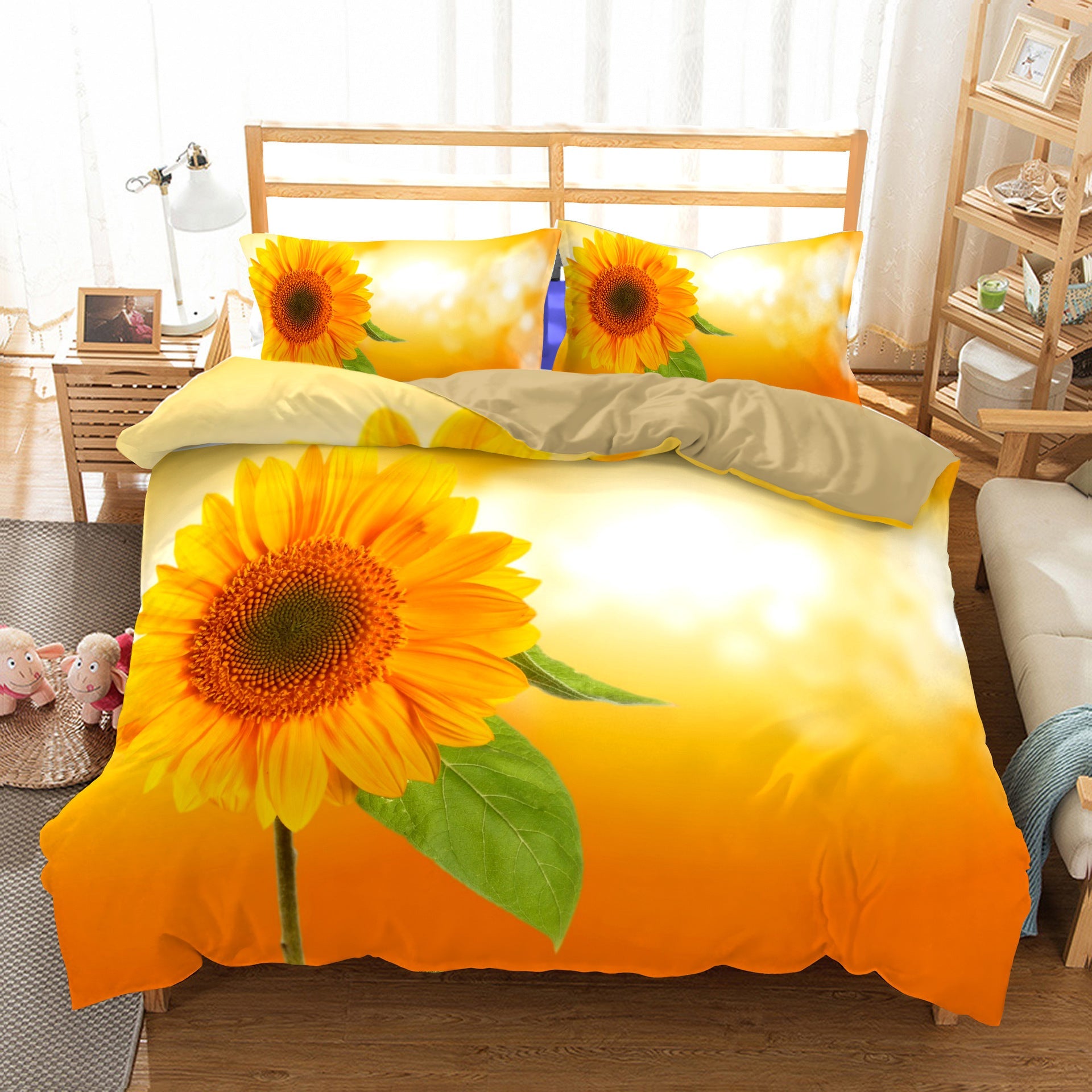 KTX-661907 Three-Piece Sunflower Landscape Quilt Cover Bedding Set, Digital Print, 200x230 cm