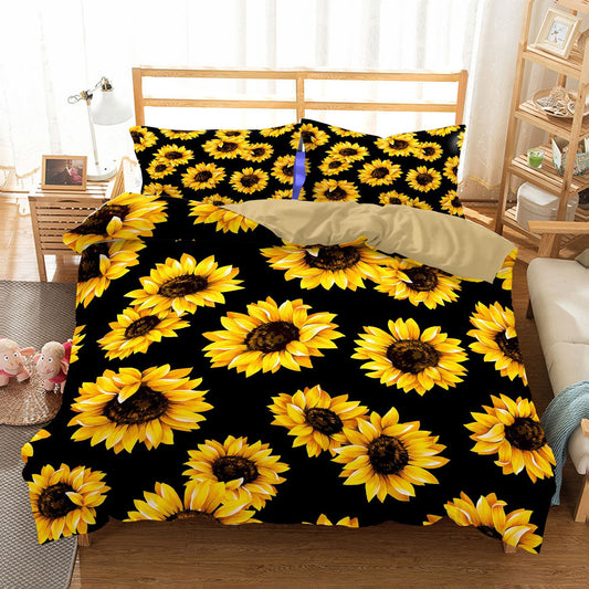 KTX-661907 Three-Piece Sunflower Landscape Quilt Cover Bedding Set, Digital Print, 200x230 cm