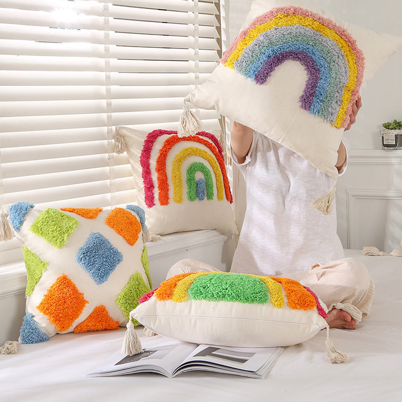 KTX-662867 Light Luxury Tufted Cushion Pillow Cover in Geometric Rainbow Patterns