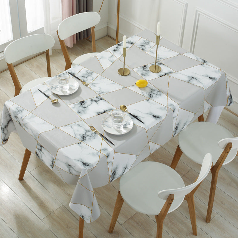 KTX-663059 Waterproof PVC Tablecloth - Oil-Proof, Anti-Scald, Rectangular Dining Table Cover