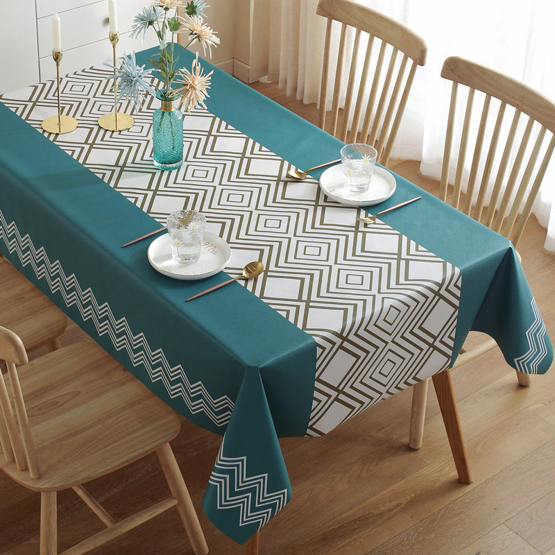 KTX-663059 Waterproof PVC Tablecloth - Oil-Proof, Anti-Scald, Rectangular Dining Table Cover