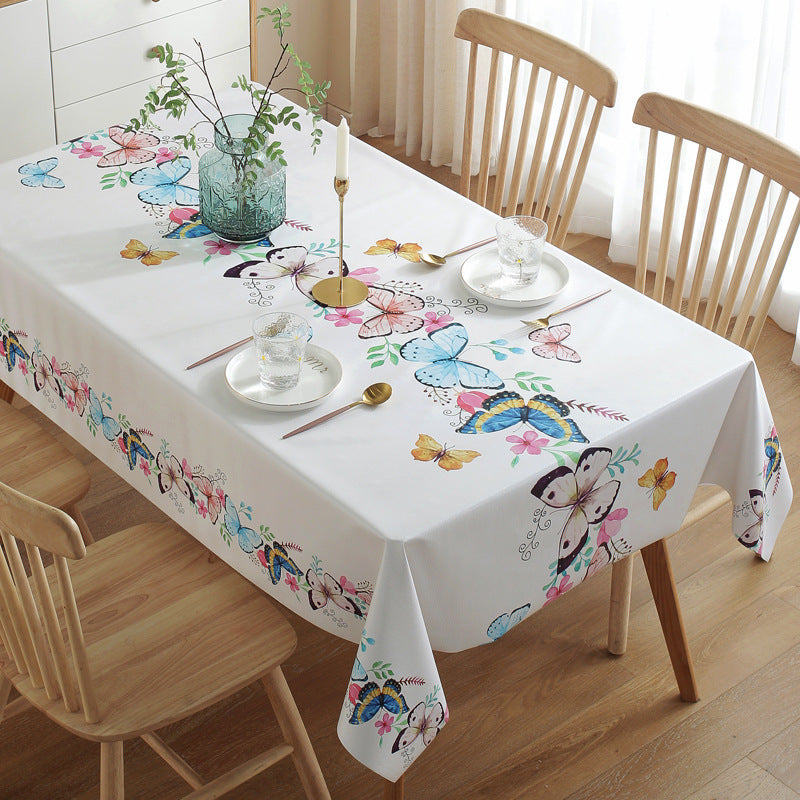 KTX-663059 Waterproof PVC Tablecloth - Oil-Proof, Anti-Scald, Rectangular Dining Table Cover