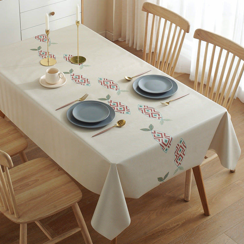 KTX-663059 Waterproof PVC Tablecloth - Oil-Proof, Anti-Scald, Rectangular Dining Table Cover