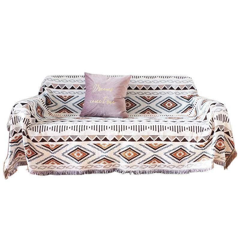 KTX-663379 Geometric Pattern Double-Sided Sofa Blanket Cover for Home Décor