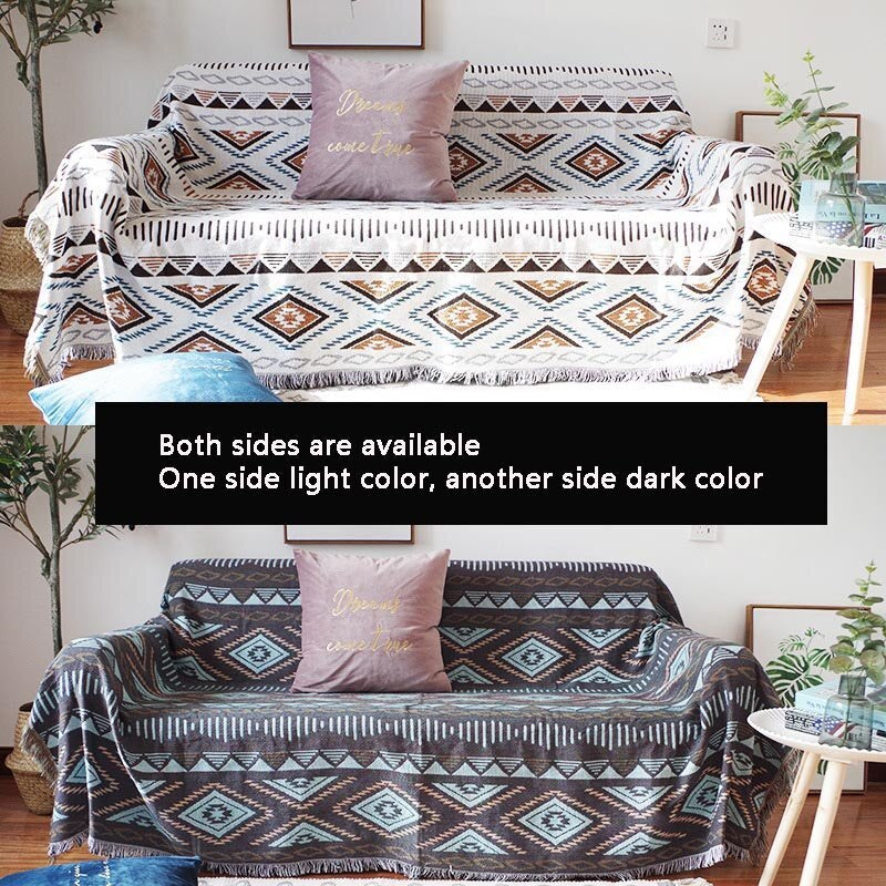 KTX-663379 Geometric Pattern Double-Sided Sofa Blanket Cover for Home Décor