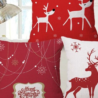 KTX-663891 Red Double-Sided Elk Cotton and Linen Pillowcase - 45x45cm