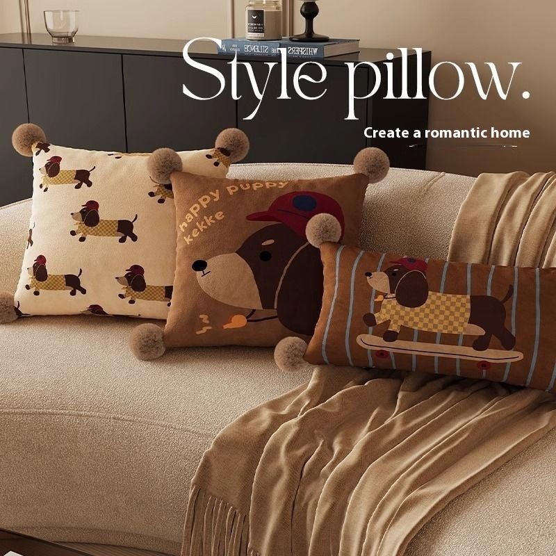 KTX-664019 Cute Cartoon Puppy Print Pillow - Modern 45x45cm, 50x50cm, 60x60cm Sizes Available