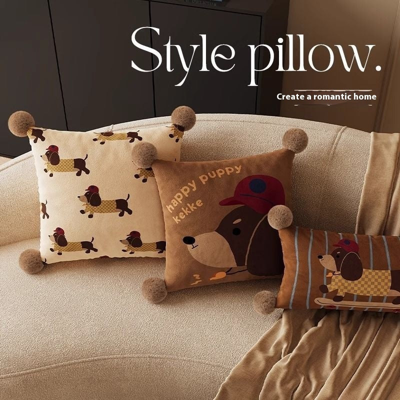 KTX-664019 Cute Cartoon Puppy Print Pillow - Modern 45x45cm, 50x50cm, 60x60cm Sizes Available