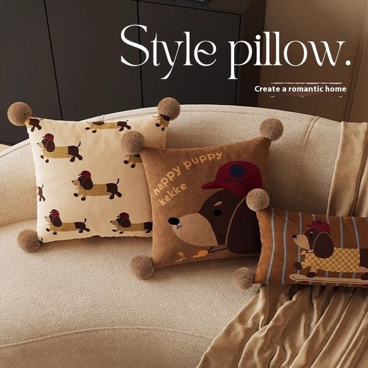 KTX-664019 Cute Cartoon Puppy Print Pillow - Modern 45x45cm, 50x50cm, 60x60cm Sizes Available