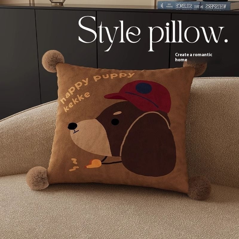 KTX-664019 Cute Cartoon Puppy Print Pillow - Modern 45x45cm, 50x50cm, 60x60cm Sizes Available