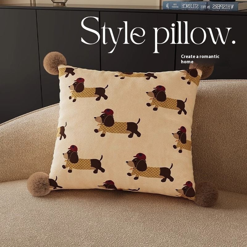 KTX-664019 Cute Cartoon Puppy Print Pillow - Modern 45x45cm, 50x50cm, 60x60cm Sizes Available
