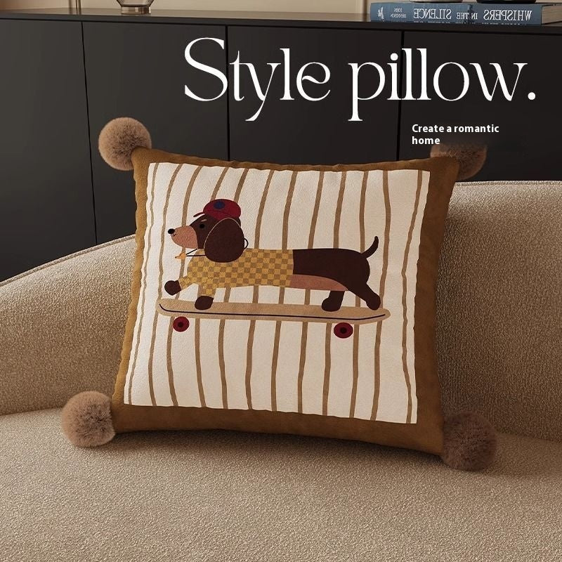 KTX-664019 Cute Cartoon Puppy Print Pillow - Modern 45x45cm, 50x50cm, 60x60cm Sizes Available