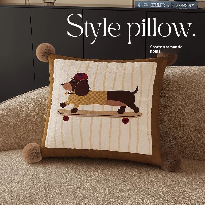 KTX-664019 Cute Cartoon Puppy Print Pillow - Modern 45x45cm, 50x50cm, 60x60cm Sizes Available