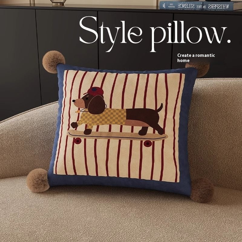 KTX-664019 Cute Cartoon Puppy Print Pillow - Modern 45x45cm, 50x50cm, 60x60cm Sizes Available