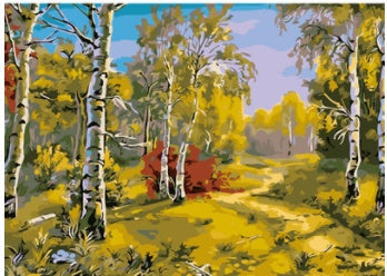 KTX-664915 Digital Oil Painting DIY Landscape Art Kit - City Silhouette, Spring Flowers, Ginkgo Tree, Romantic Woods, 40x50cm, Unframed