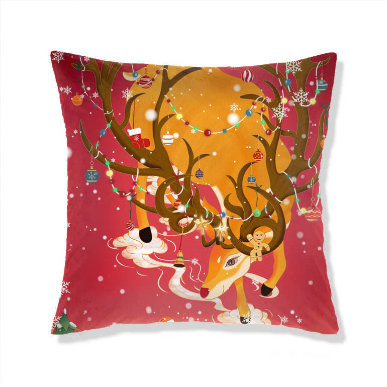KTX-665363 Christmas-Themed Plush Pillow Cushion Cover in Festive Print