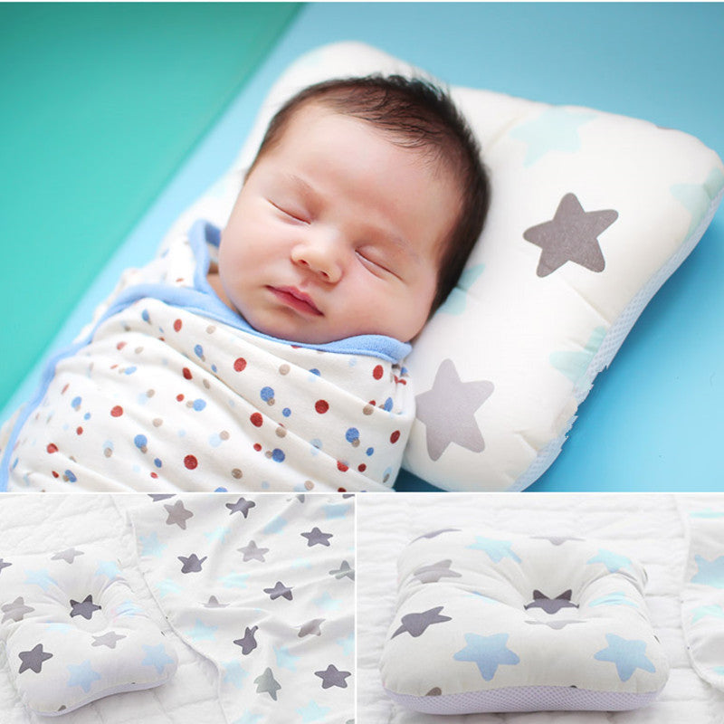 KTX-666195 Newborn Anti-Deviation Head-Shaped Pillow with Cotton Front and Breathable Mesh Back