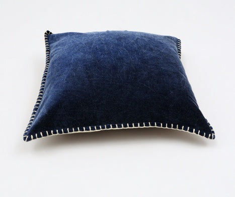 KTX-666323 Stonewashed Cotton Velvet Decorative Throw Pillow - 19x19 Inch, Hand-Stitched Edges, Soft Natural Backing